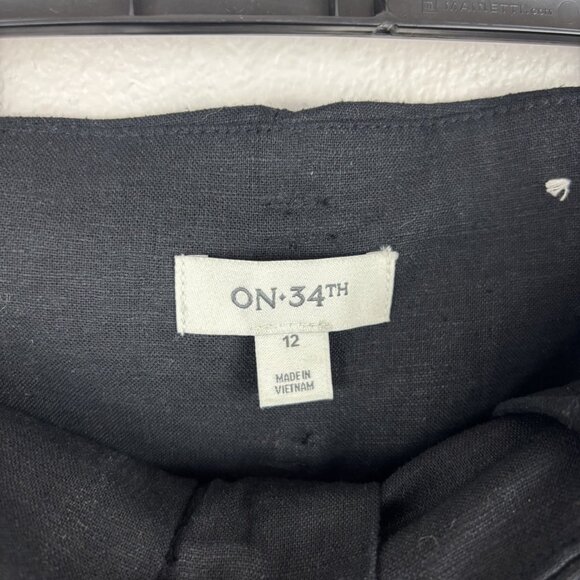 ON 34th Womens Black High Waist Pleated Ankel Wide Leg Paperbag Pants Size 12 - Picture 6 of 10